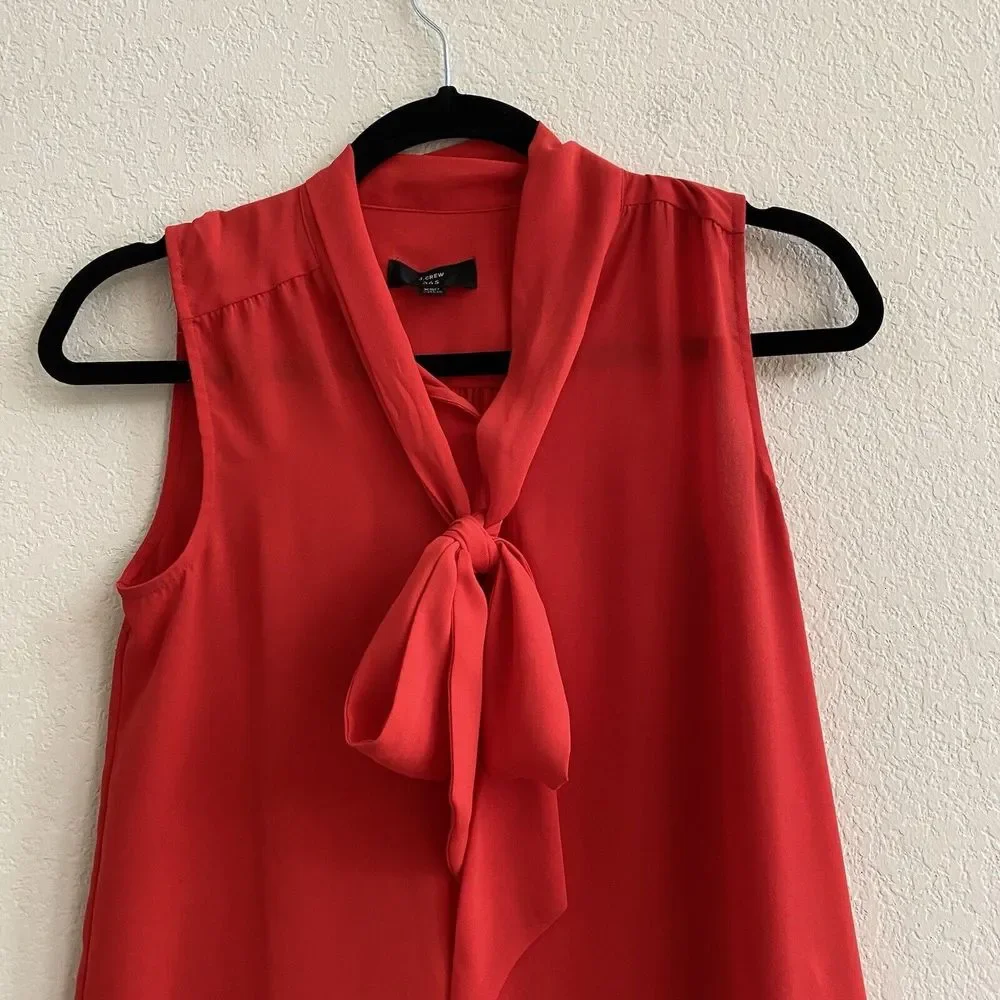 J Crew Women’s XSP Drapey Tie-Neck Sleeveless Top‎ Bright Cerise Red Blouse